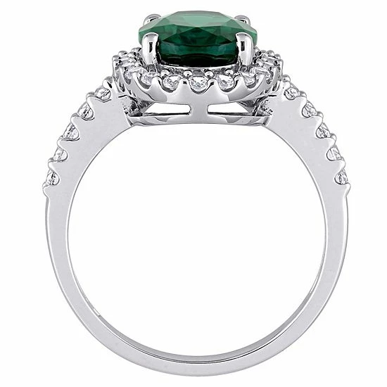 Stella Grace 10k White Gold Lab-Created Emerald & Lab-Created White Sapphire Halo Engagement Ring 2 Stella Grace 10k White Gold Lab-Created Emerald & Lab-Created White Sapphire Halo Engagement Ring - Image 2