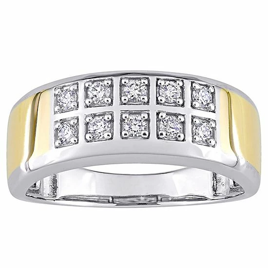 Stella Grace Men's 10k Gold Two Tone 1/3 Carat T.W. Diamond Double Row Ring 1 Stella Grace Men's 10k Gold Two Tone 1/3 Carat T.W. Diamond Double Row Ring
