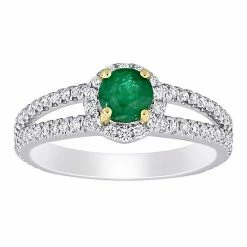 Stella Grace Two-Tone 14k Gold Emerald & 1/2 Carat T.W. Diamond Halo Split Shank Engagement Ring