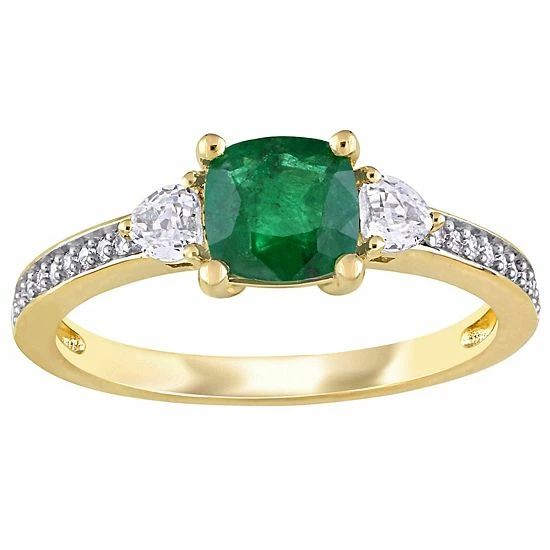 Stella Grace 14k Gold Emerald, White Sapphire & 1/10 Carat T.W. Diamond Halo Engagement Ring 1 Stella Grace 14k Gold Emerald, White Sapphire & 1/10 Carat T.W. Diamond Halo Engagement Ring