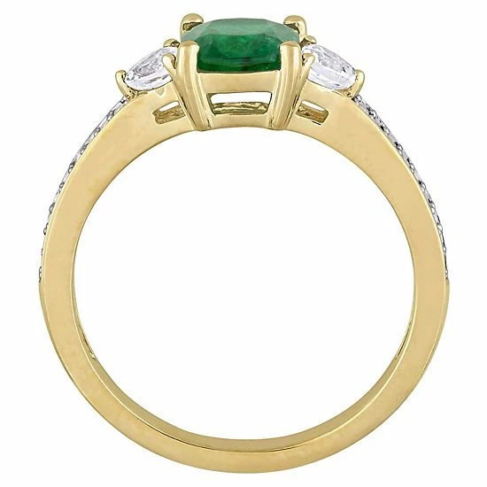 Stella Grace 14k Gold Emerald, White Sapphire & 1/10 Carat T.W. Diamond Halo Engagement Ring 3 Stella Grace 14k Gold Emerald, White Sapphire & 1/10 Carat T.W. Diamond Halo Engagement Ring - Image 3