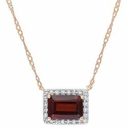 Stella Grace 10k Rose Gold Garnet & 1/8 Carat T.W. Diamond Halo Necklace
