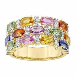 Stella Grace 14k Gold Multi-Color Sapphire Triple-Row Ring