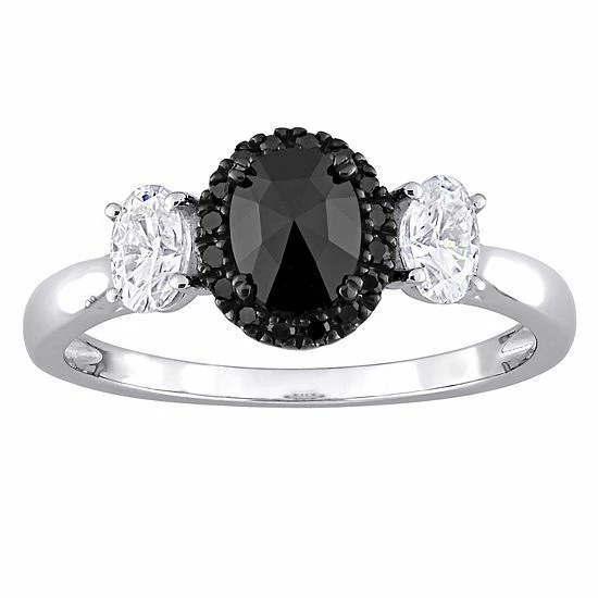 Stella Grace 10k White Gold 3/5 Carat T.W. Black & White Diamond & 3/8 Carat T.W. Lab-Created Moissanite Engagement Ring 1 Stella Grace 10k White Gold 3/5 Carat T.W. Black & White Diamond & 3/8 Carat T.W. Lab-Created Moissanite Engagement Ring