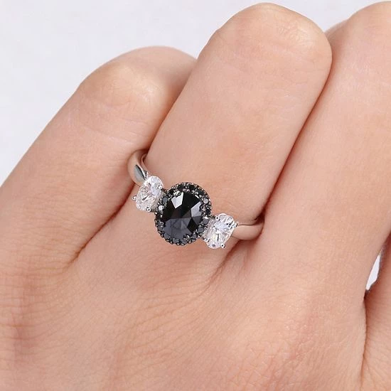 Stella Grace 10k White Gold 3/5 Carat T.W. Black & White Diamond & 3/8 Carat T.W. Lab-Created Moissanite Engagement Ring 4 Stella Grace 10k White Gold 3/5 Carat T.W. Black & White Diamond & 3/8 Carat T.W. Lab-Created Moissanite Engagement Ring - Image 4
