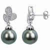 Stella Grace 10k White Gold Tahitian Cultured Pearl & 1/5 Carat T.W. Diamond Floral Drop Earrings