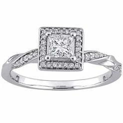 Stella Grace 10k White Gold 3/5 Carat T.W. Diamond Square Halo Twist Band Engagement Ring