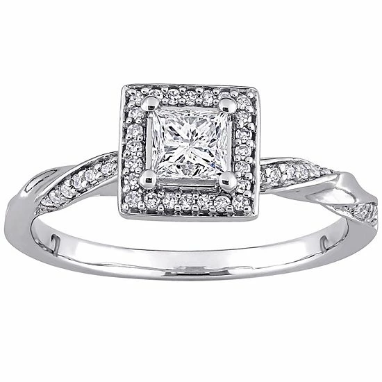 Stella Grace 10k White Gold 3/5 Carat T.W. Diamond Square Halo Twist Band Engagement Ring 1 Stella Grace 10k White Gold 3/5 Carat T.W. Diamond Square Halo Twist Band Engagement Ring