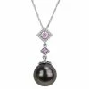 Stella Grace 10k White Gold 1/10 Carat T.W. Diamond, Pink Sapphire & Black Tahitian Cultured Pearl Pendant