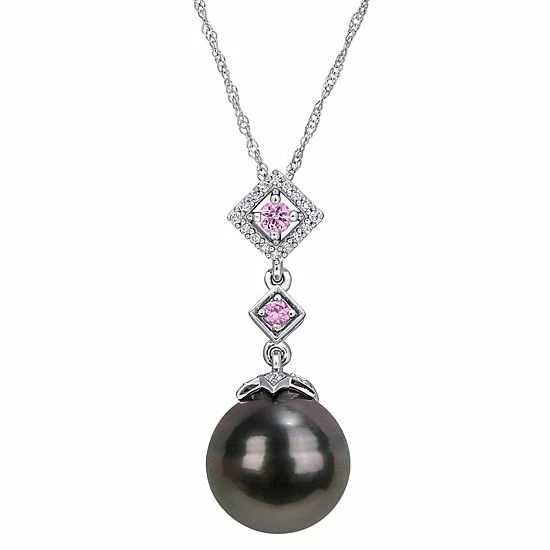 Stella Grace 10k White Gold 1/10 Carat T.W. Diamond, Pink Sapphire & Black Tahitian Cultured Pearl Pendant 1 Stella Grace 10k White Gold 1/10 Carat T.W. Diamond, Pink Sapphire & Black Tahitian Cultured Pearl Pendant