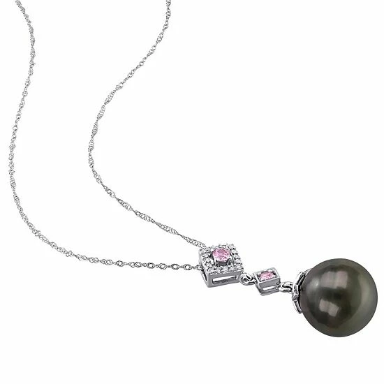 Stella Grace 10k White Gold 1/10 Carat T.W. Diamond, Pink Sapphire & Black Tahitian Cultured Pearl Pendant 2 Stella Grace 10k White Gold 1/10 Carat T.W. Diamond, Pink Sapphire & Black Tahitian Cultured Pearl Pendant - Image 2