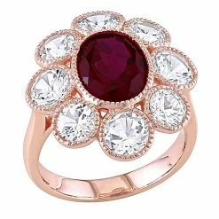 Stella Grace 10k Rose Gold Lab Created Ruby & Lab Created White Sapphire Flower Ring