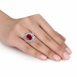 Stella Grace 10k Rose Gold Lab Created Ruby & Lab Created White Sapphire Flower Ring -Stella Grace Sales unnamed file 7617