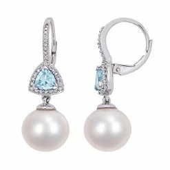 Stella Grace 10k White Gold Freshwater Cultured Pearl & Blue Topaz Leverback Earrings