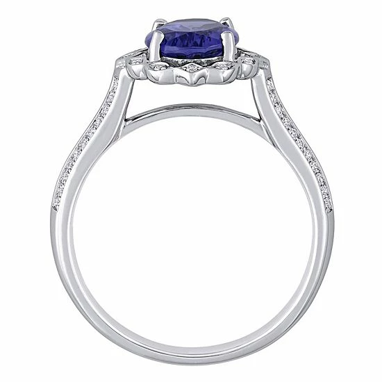 Stella Grace 14k White Gold Tanzanite & 1/6 Carat T.W. Diamond Art Deco Engagement Ring 2 Stella Grace 14k White Gold Tanzanite & 1/6 Carat T.W. Diamond Art Deco Engagement Ring - Image 2