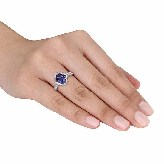 Stella Grace 14k White Gold Tanzanite & 1/6 Carat T.W. Diamond Art Deco Engagement Ring 3 Stella Grace 14k White Gold Tanzanite & 1/6 Carat T.W. Diamond Art Deco Engagement Ring - Image 3