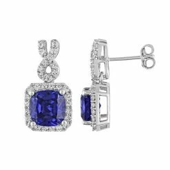 Stella Grace Simulated Tanzanite And Lab-Created White Sapphire Sterling Silver Square Halo Drop