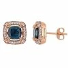 Stella Grace 10k Rose Gold London Blue Topaz, White Sapphire & 1/5 Carat T.W. Diamond Halo Stud Earrings