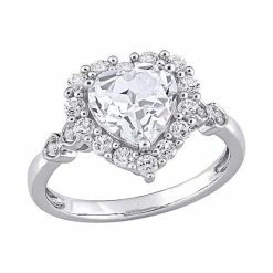 Stella Grace 10K White Gold Lab Created White Sapphire & Diamond Accent Halo Engagement Ring