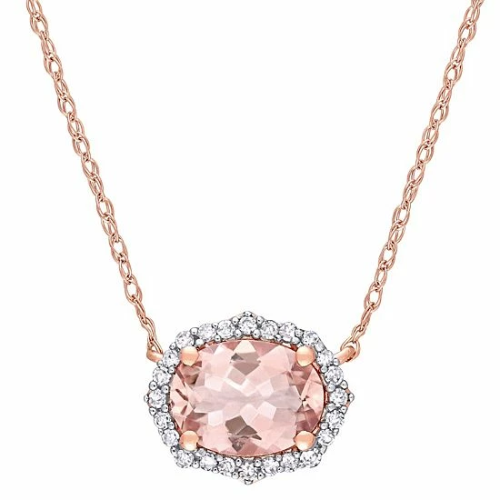 Stella Grace 10k Rose Gold Morganite & 1/10 Carat T.W. Diamond Halo Necklace 1 Stella Grace 10k Rose Gold Morganite & 1/10 Carat T.W. Diamond Halo Necklace