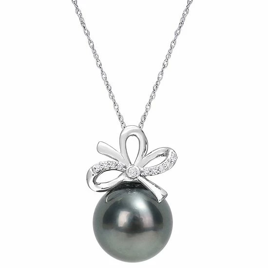 Stella Grace 14k White Gold Tahitian Cultured Pearl & Diamond Accent Bow Pendant Necklace 1 Stella Grace 14k White Gold Tahitian Cultured Pearl & Diamond Accent Bow Pendant Necklace