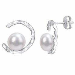Stella Grace Sterling Silver Freshwater Cultured Pearl Open Wave Stud Earrings