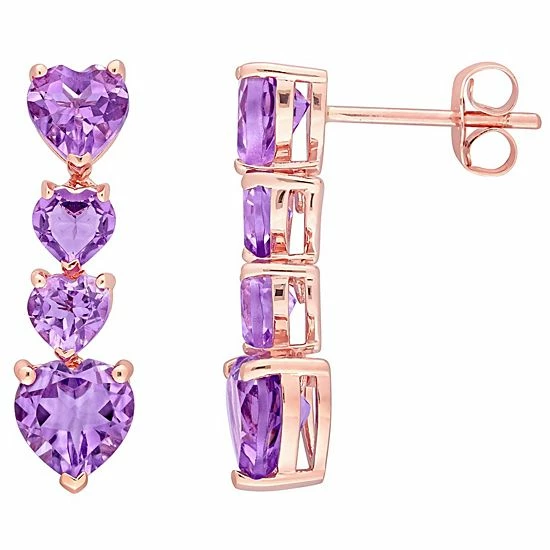 Stella Grace 10k Rose Gold & Amethyst Heart Shaped Linear Drop Earrings 1 Stella Grace 10k Rose Gold & Amethyst Heart Shaped Linear Drop Earrings