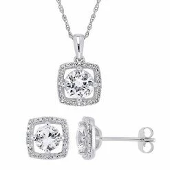 Stella Grace 10k White Gold Lab-Created White Sapphire & 1/6 Ct. Diamond Pendant & Earring Set