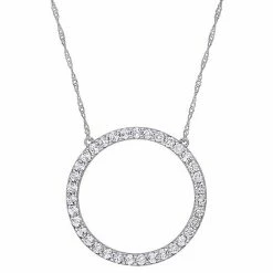 Stella Grace 10k White Gold White Topaz Circle Pendant Necklace