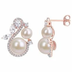 Stella Grace 10k Rose Gold 1/3 Carat T.W. Diamond, White Topaz & Freshwater Cultured Pearl Earrings