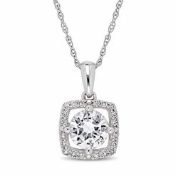 Stella Grace 10k White Gold Lab-Created White Sapphire 1/10 Carat T.W. Diamond Frame Pendant
