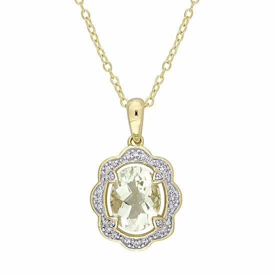 Stella Grace Gold Tone Sterling Silver Green Quartz & 1/10 Carat T.W. Diamond Pendant Necklace 1 Stella Grace Gold Tone Sterling Silver Green Quartz & 1/10 Carat T.W. Diamond Pendant Necklace