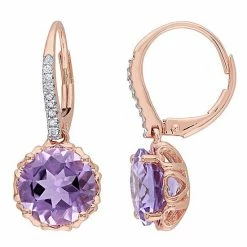 Stella Grace 10k Rose Gold Amethyst & 1/10 Carat T.W. Diamond Leverback Earrings