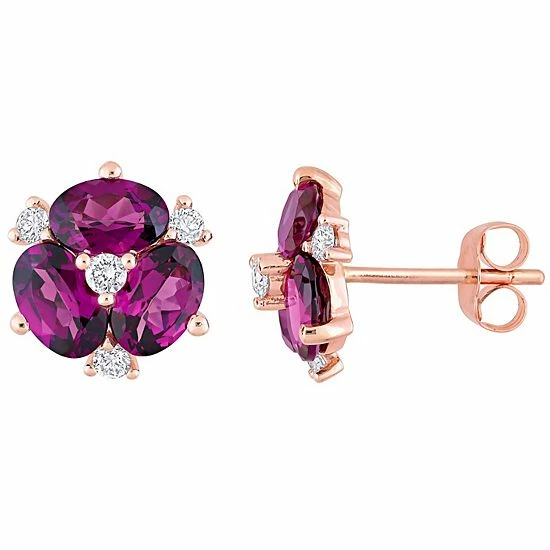 Stella Grace 14k Rose Gold Rhodolite Garnet & 1/4 Carat T.W. Diamond Oval Stud Earrings 1 Stella Grace 14k Rose Gold Rhodolite Garnet & 1/4 Carat T.W. Diamond Oval Stud Earrings
