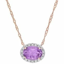 Stella Grace 10k Rose Gold Amethyst & 1/10 Carat T.W. Diamond Halo Necklace