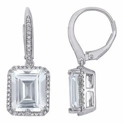 Stella Grace Sterling Silver White Topaz & 1/8 Carat T.W. Diamond Halo Leverback Earrings