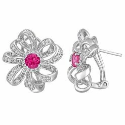 Stella Grace Sterling Silver Pink Topaz & White Topaz Flower Omega Clip Earrings