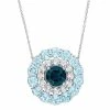 Stella Grace Sterling Silver Blue Topaz & White Topaz Double Halo Circle Pendant Necklace