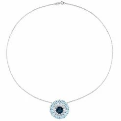 Stella Grace Sterling Silver Blue Topaz & White Topaz Double Halo Circle Pendant Necklace -Stella Grace Sales unnamed file 7873