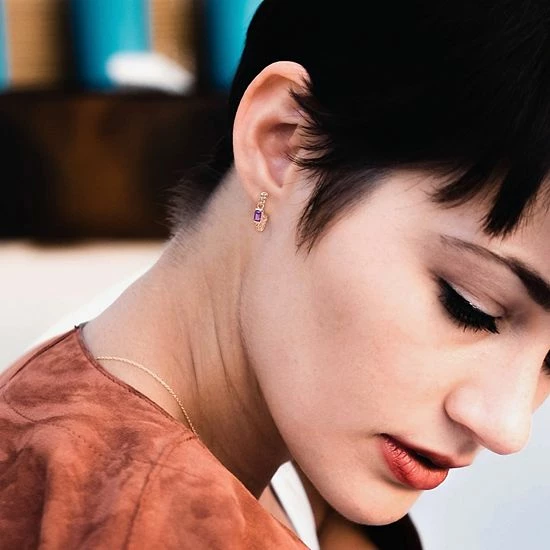 Stella Grace 10k Rose Gold & Amethyst Link C-Hoop Earrings 3 Stella Grace 10k Rose Gold & Amethyst Link C-Hoop Earrings - Image 3