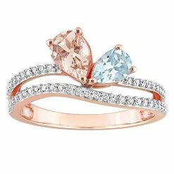Stella Grace 10k Rose Gold Morganite, Aquamarine & 1/4 Carat T.W. Diamond 2-Stone Open Ring