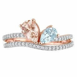Stella Grace 10k Rose Gold Morganite, Aquamarine & 1/4 Carat T.W. Diamond 2-Stone Open Ring -Stella Grace Sales unnamed file 7895