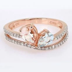 Stella Grace 10k Rose Gold Morganite, Aquamarine & 1/4 Carat T.W. Diamond 2-Stone Open Ring -Stella Grace Sales unnamed file 7896