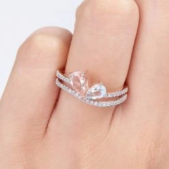 Stella Grace 10k Rose Gold Morganite, Aquamarine & 1/4 Carat T.W. Diamond 2-Stone Open Ring -Stella Grace Sales unnamed file 7899