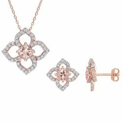 Stella Grace 18k Rose Gold Over Silver Morganite & White Topaz Floral Earring & Pendant Necklace Set