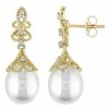 Stella Grace 14k Gold Freshwater Cultured Pearl & 1/10 Carat T.W. Diamond Vintage Drop Earrings