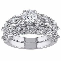Stella Grace 10k White Gold 1 1/4 Carat T.W. Vintage Filigree Engagement Ring Set