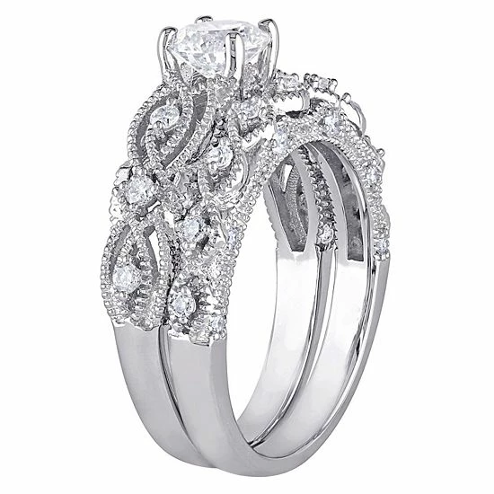 Stella Grace 10k White Gold 1 1/4 Carat T.W. Vintage Filigree Engagement Ring Set 2 Stella Grace 10k White Gold 1 1/4 Carat T.W. Vintage Filigree Engagement Ring Set - Image 2