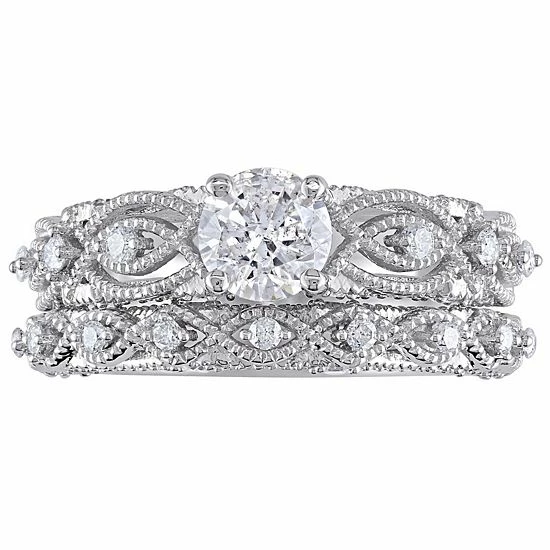 Stella Grace 10k White Gold 1 1/4 Carat T.W. Vintage Filigree Engagement Ring Set 5 Stella Grace 10k White Gold 1 1/4 Carat T.W. Vintage Filigree Engagement Ring Set - Image 5