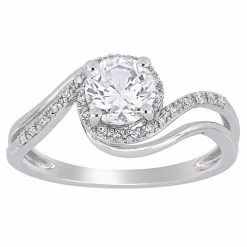 Stella Grace 10k White Gold Lab-Created White Sapphire & 1/10 Carat T.W. Diamond Bypass Halo Ring